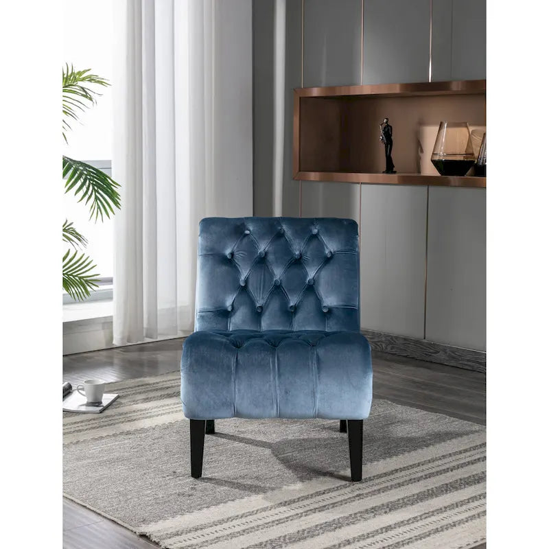 Light Blue Tufted Velvet Accent Chair with Rubberwood Legs