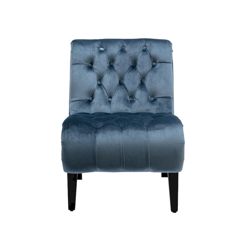 Poltrona d'accento in velluto trapuntato azzurro chiaro con gambe in legno di caucciù