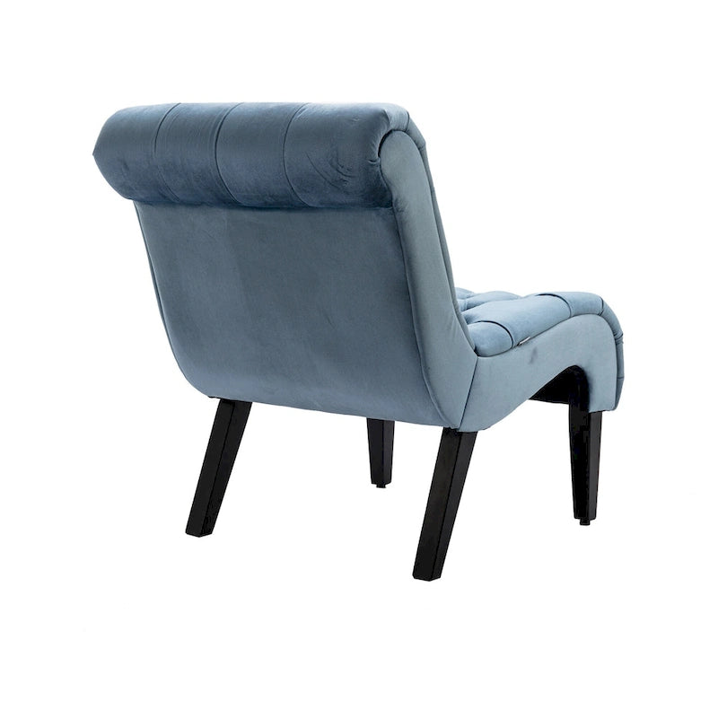 Poltrona d'accento in velluto trapuntato azzurro chiaro con gambe in legno di caucciù