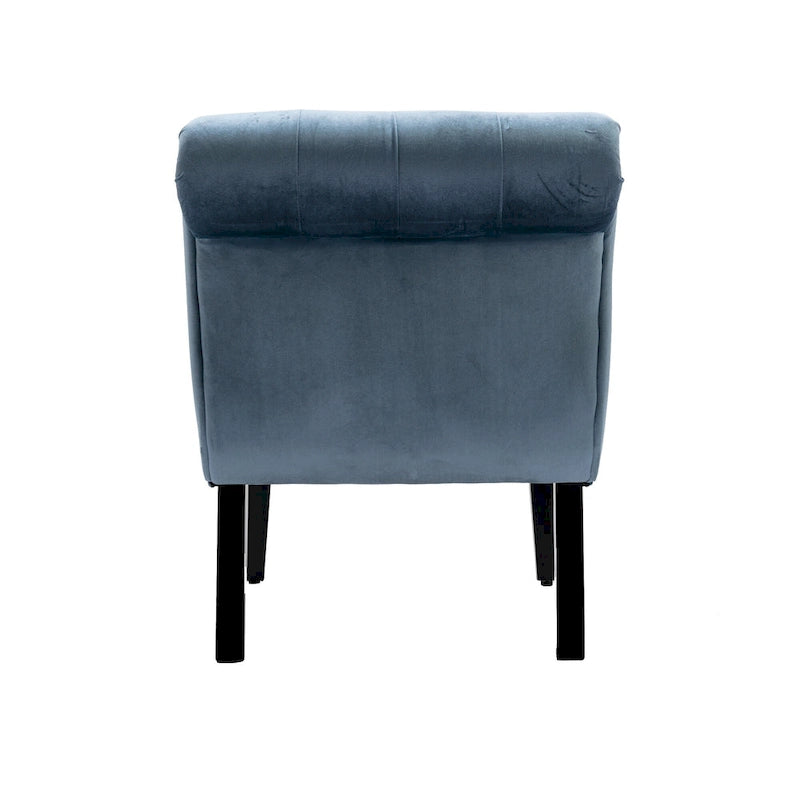 Poltrona d'accento in velluto trapuntato azzurro chiaro con gambe in legno di caucciù