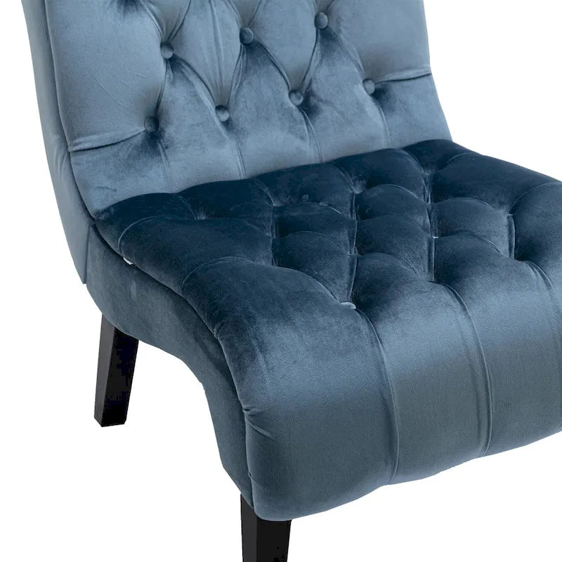 Poltrona d'accento in velluto trapuntato azzurro chiaro con gambe in legno di caucciù
