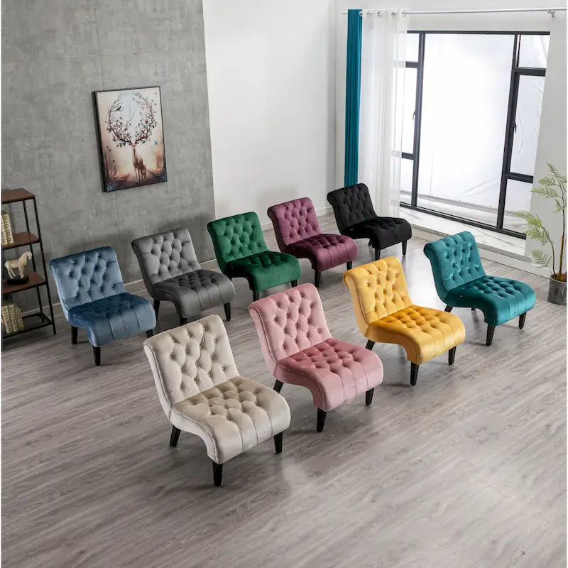 Light Blue Tufted Velvet Accent Chair with Rubberwood Legs