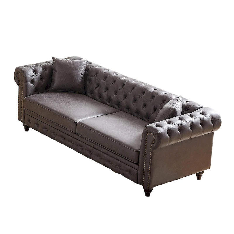 216,5 cm breites Chesterfield-Sofa mit 3 Sitzplätzen aus Tech-Gewebe und Kissen