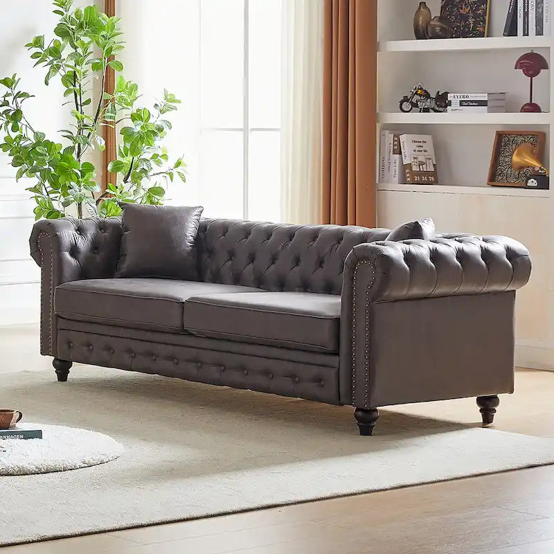 216,5 cm breites Chesterfield-Sofa mit 3 Sitzplätzen aus Tech-Gewebe und Kissen
