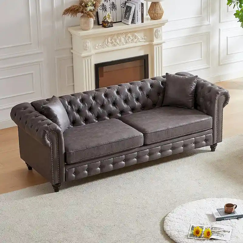 216,5 cm breites Chesterfield-Sofa mit 3 Sitzplätzen aus Tech-Gewebe und Kissen