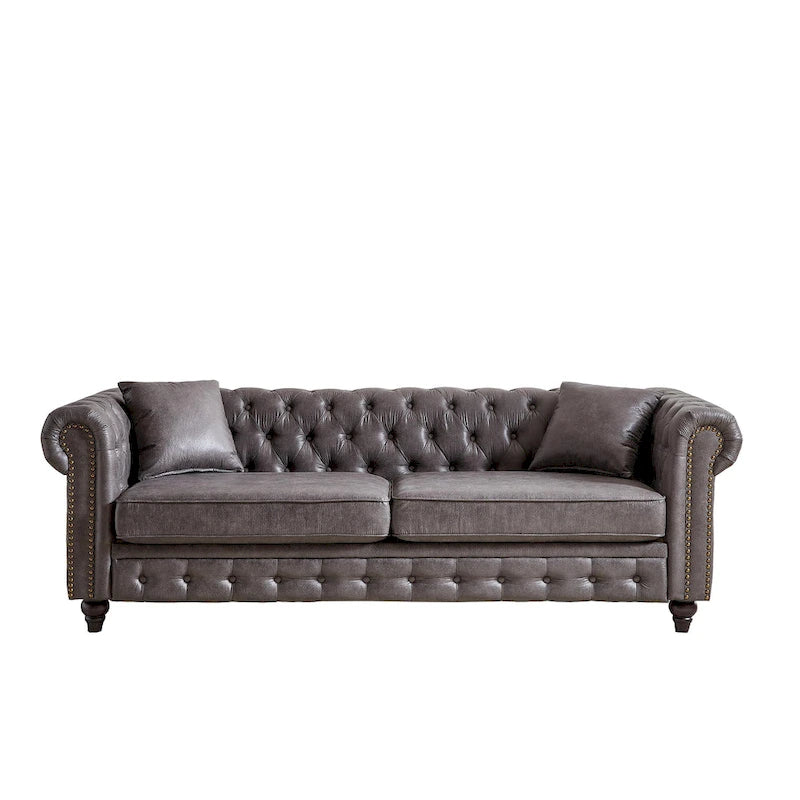 216,5 cm breites Chesterfield-Sofa mit 3 Sitzplätzen aus Tech-Gewebe und Kissen