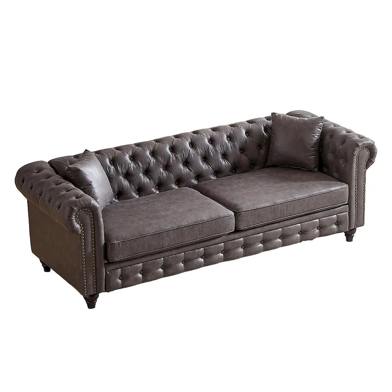 216,5 cm breites Chesterfield-Sofa mit 3 Sitzplätzen aus Tech-Gewebe und Kissen