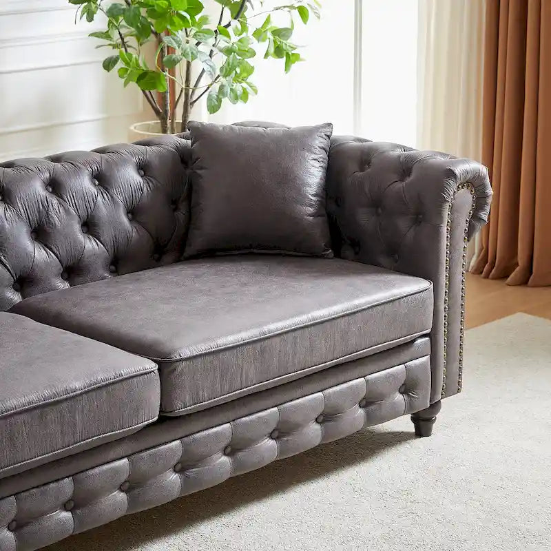 216,5 cm breites Chesterfield-Sofa mit 3 Sitzplätzen aus Tech-Gewebe und Kissen