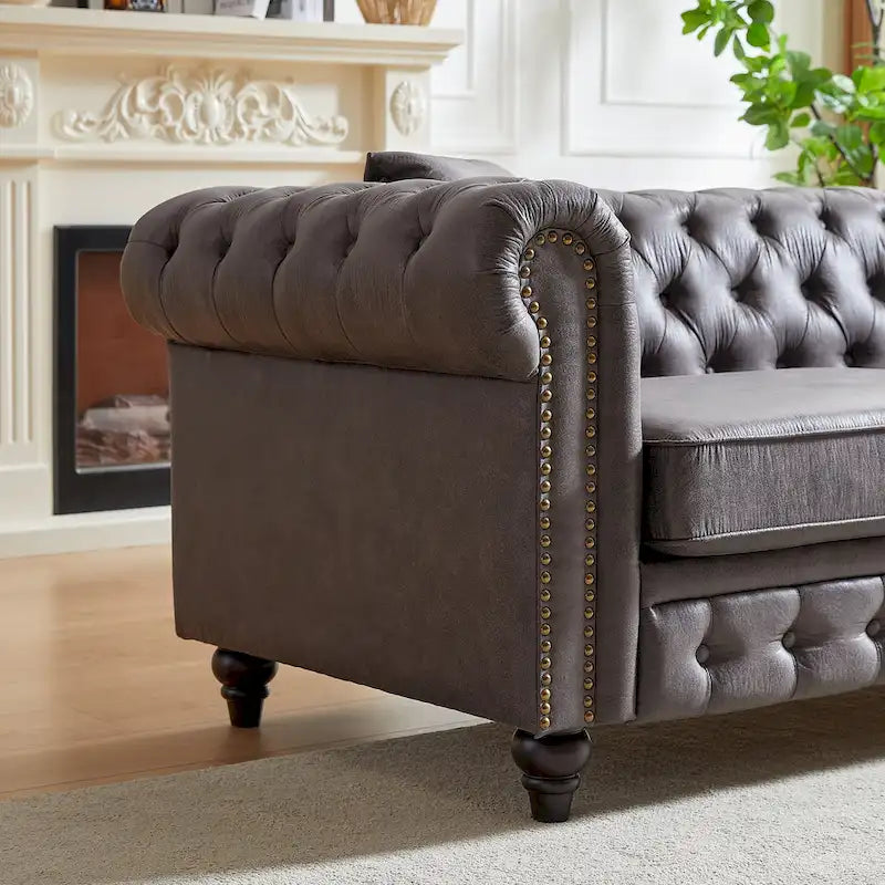 216,5 cm breites Chesterfield-Sofa mit 3 Sitzplätzen aus Tech-Gewebe und Kissen