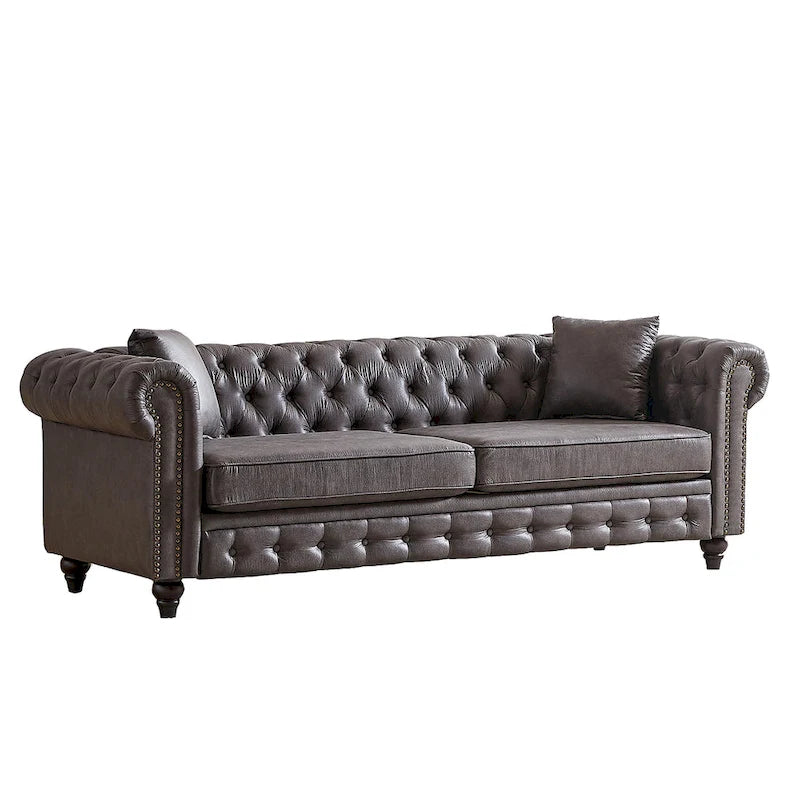 216,5 cm breites Chesterfield-Sofa mit 3 Sitzplätzen aus Tech-Gewebe und Kissen