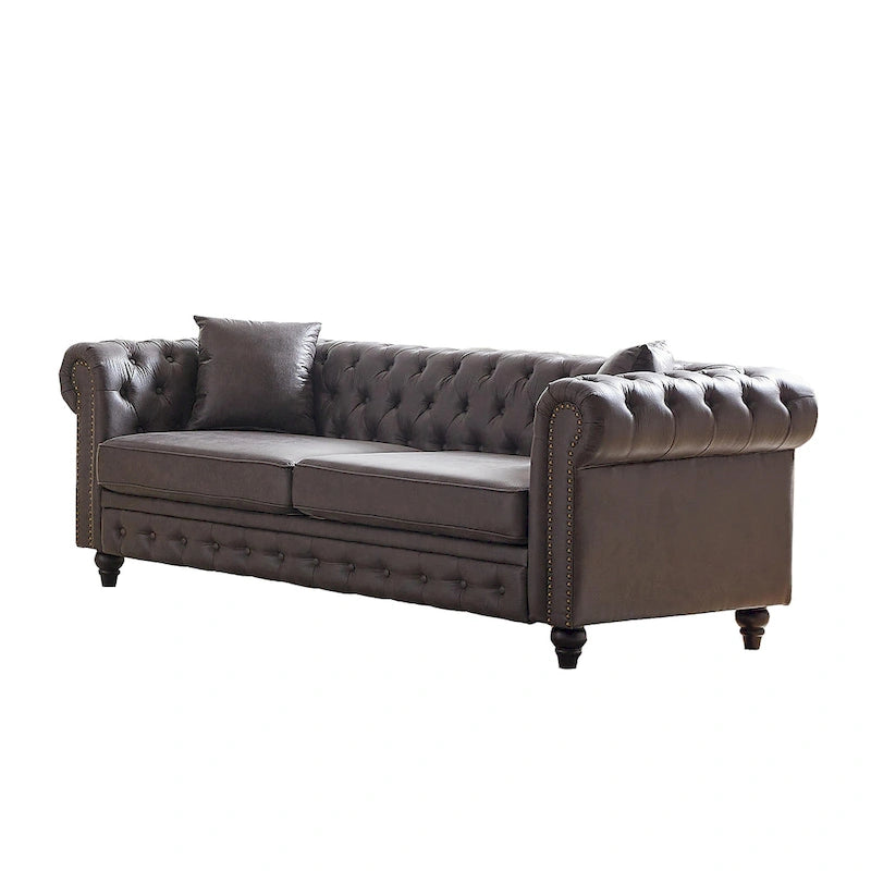 216,5 cm breites Chesterfield-Sofa mit 3 Sitzplätzen aus Tech-Gewebe und Kissen