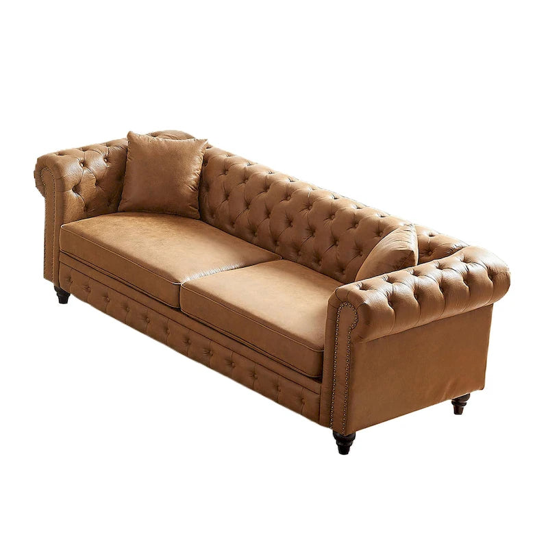 216,5 cm breites Chesterfield-Sofa mit 3 Sitzplätzen aus Tech-Gewebe und Kissen