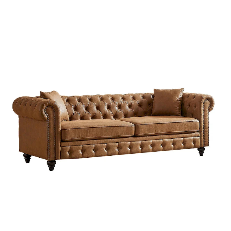 216,5 cm breites Chesterfield-Sofa mit 3 Sitzplätzen aus Tech-Gewebe und Kissen