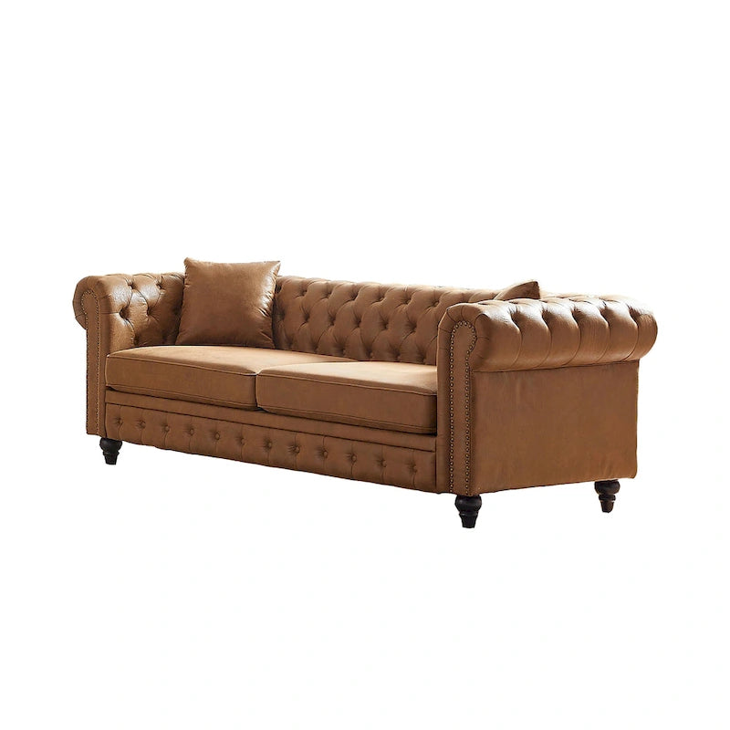 216,5 cm breites Chesterfield-Sofa mit 3 Sitzplätzen aus Tech-Gewebe und Kissen