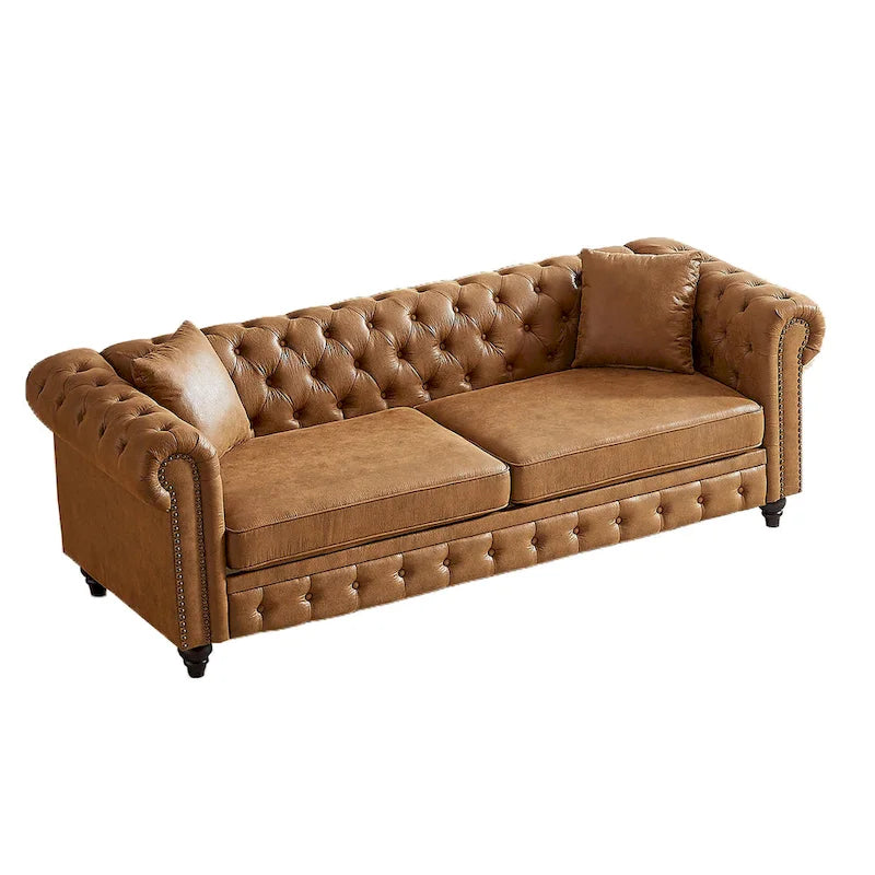216,5 cm breites Chesterfield-Sofa mit 3 Sitzplätzen aus Tech-Gewebe und Kissen