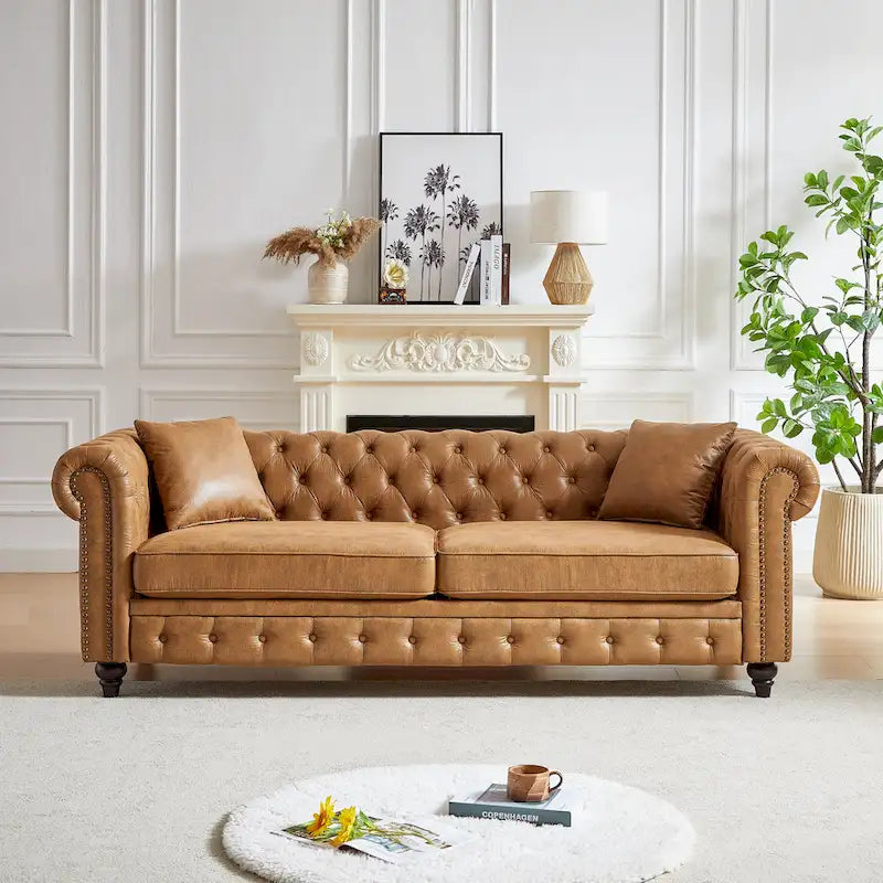 216,5 cm breites Chesterfield-Sofa mit 3 Sitzplätzen aus Tech-Gewebe und Kissen