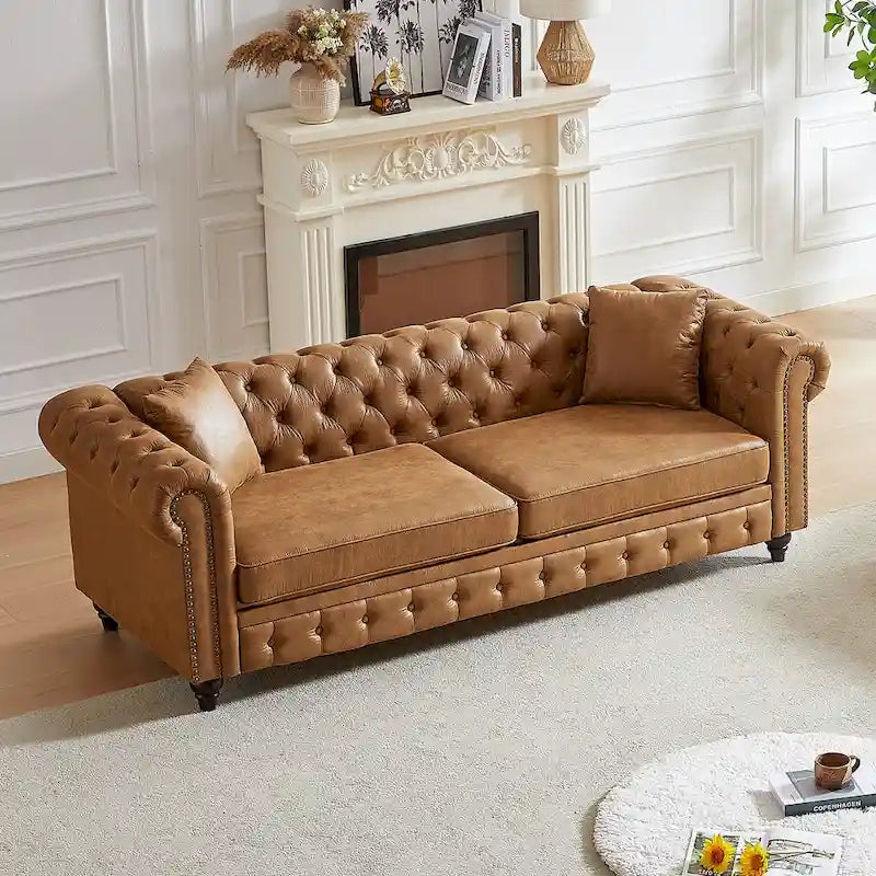 216,5 cm breites Chesterfield-Sofa mit 3 Sitzplätzen aus Tech-Gewebe und Kissen