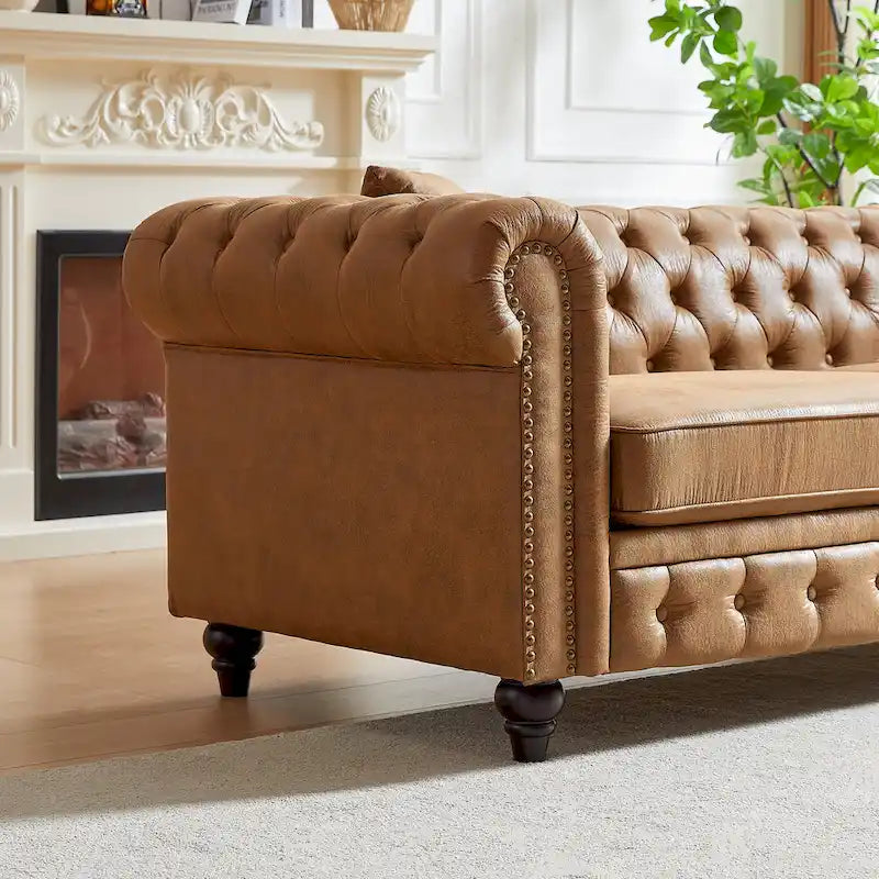 216,5 cm breites Chesterfield-Sofa mit 3 Sitzplätzen aus Tech-Gewebe und Kissen