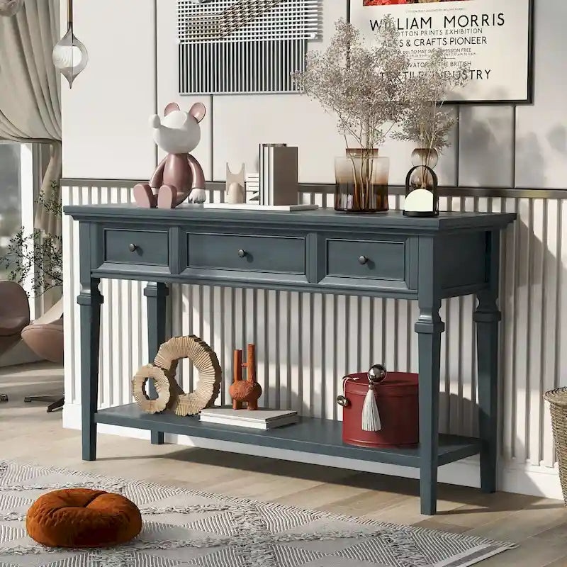 50-inch Vintage Console Table with 3 Drawers and Bottom Shelf - Pine Wood