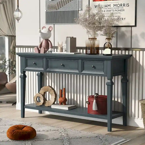 Vintage Solid Wood Console Table with 3 Drawers Bottom Shelf Retro Metal Handles 50 L Multiple Colors