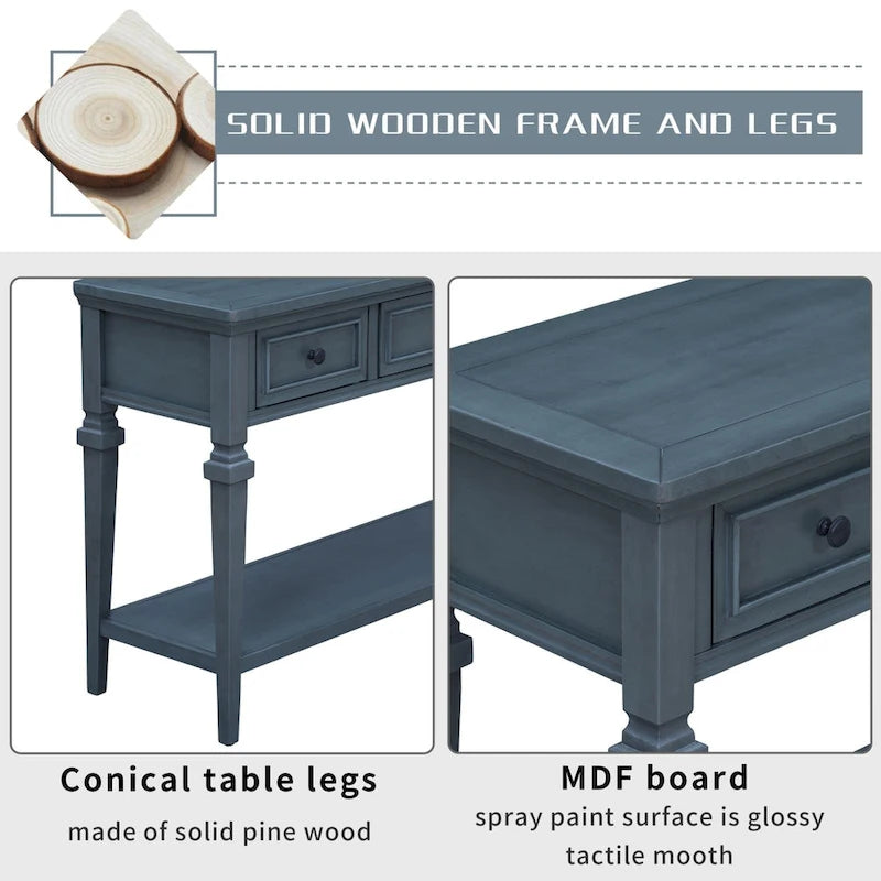 50-inch Vintage Console Table with 3 Drawers and Bottom Shelf - Pine Wood