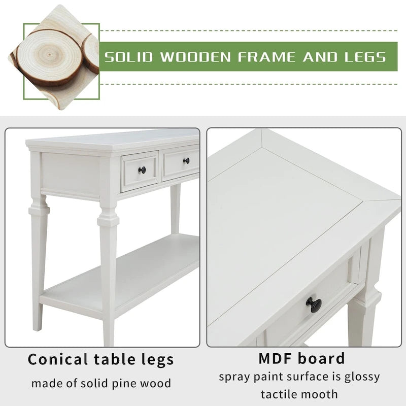 50-inch Vintage Console Table with 3 Drawers and Bottom Shelf - Pine Wood
