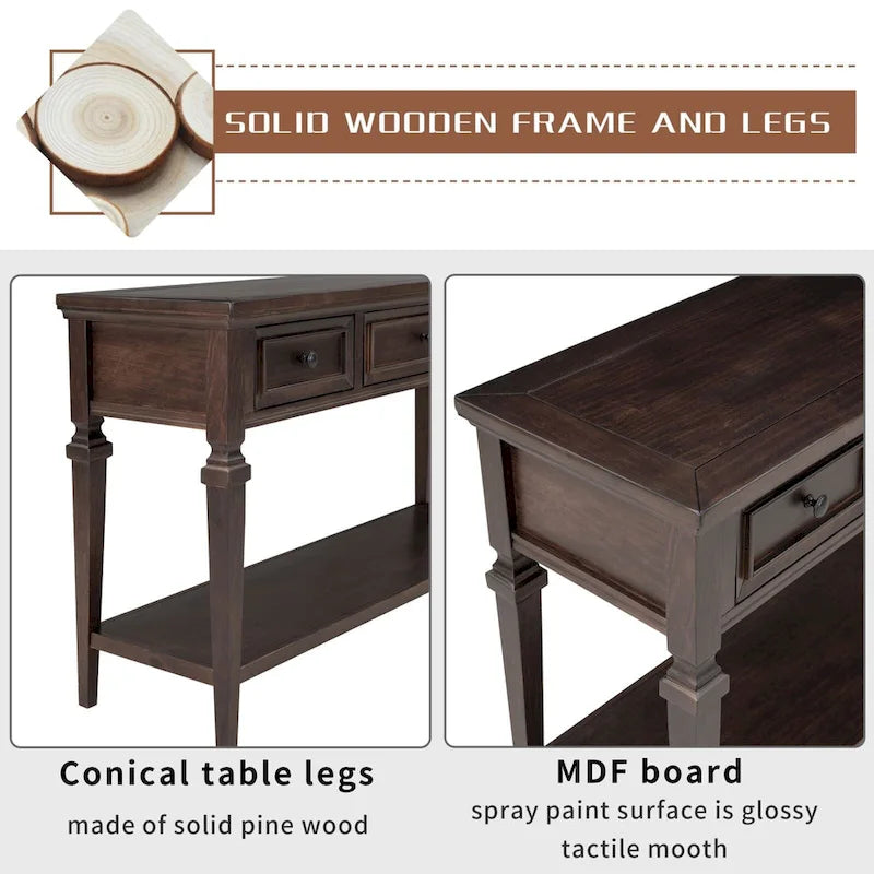 50-inch Vintage Console Table with 3 Drawers and Bottom Shelf - Pine Wood