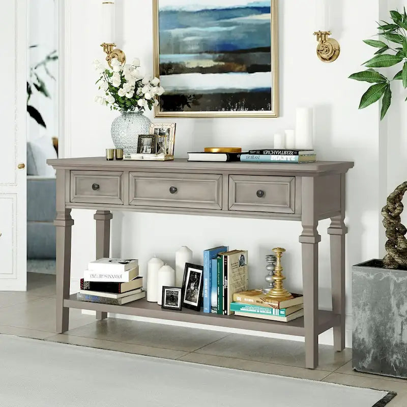 50-inch Vintage Console Table with 3 Drawers and Bottom Shelf - Pine Wood