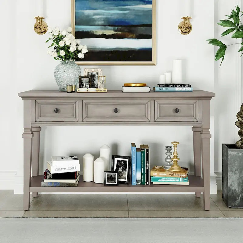 50-inch Vintage Console Table with 3 Drawers and Bottom Shelf - Pine Wood