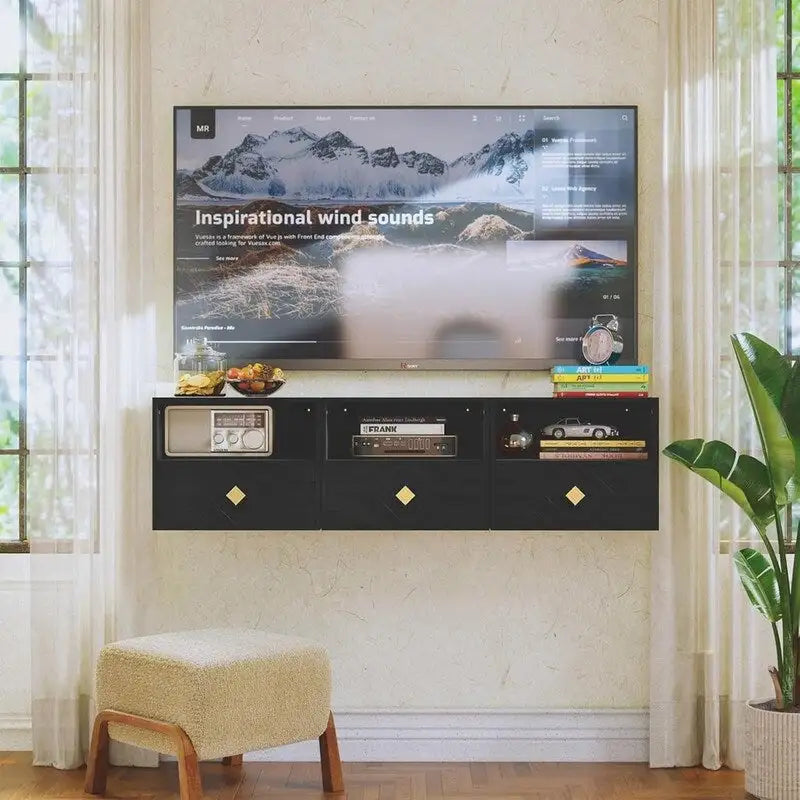Comodino sospeso da parete con cassetto e ripiano aperto - bianco goffrato