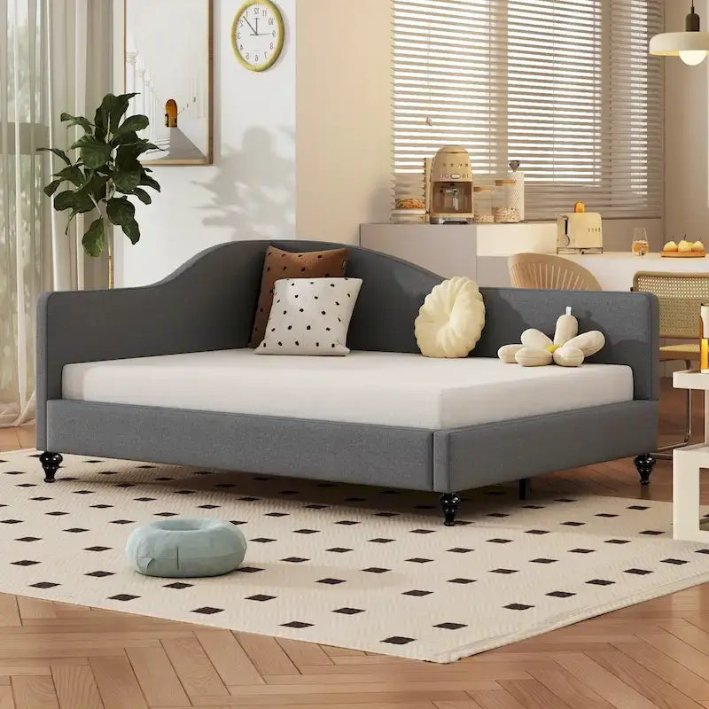 L-Shaped Semi-Enclosed Daybed with Wood Legs