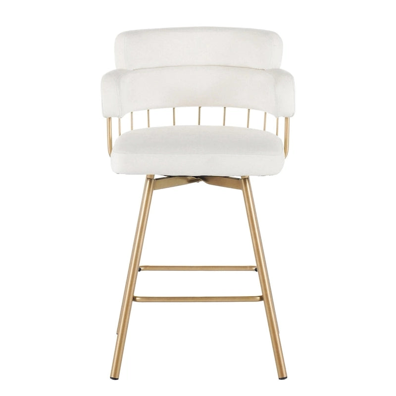 180° Swivel Velvet Counter Stools with Gold Metal Legs, Set of 2 - 26-inch Seat Height