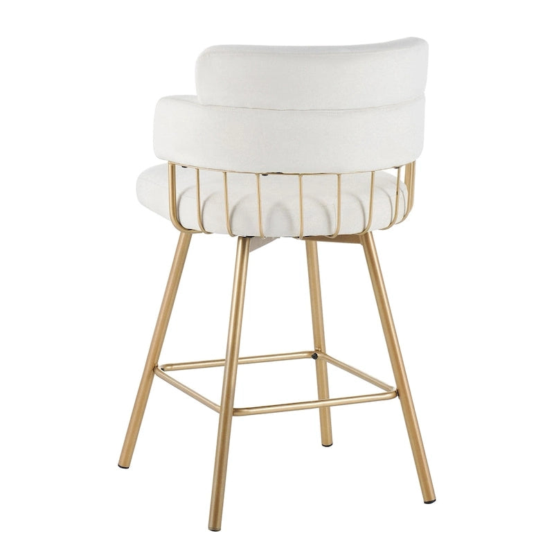 180° Swivel Velvet Counter Stools with Gold Metal Legs, Set of 2 - 26-inch Seat Height