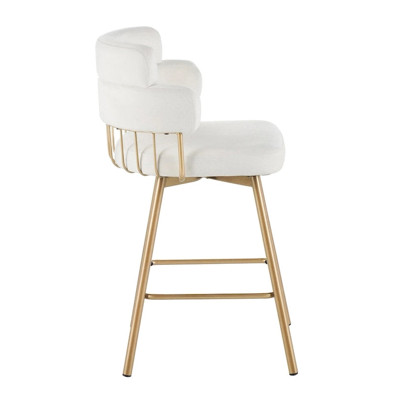 180° Swivel Velvet Counter Stools with Gold Metal Legs, Set of 2 - 26-inch Seat Height