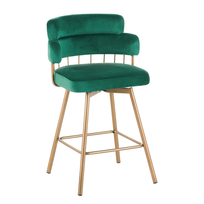 180° Swivel Velvet Counter Stools with Gold Metal Legs, Set of 2 - 26-inch Seat Height