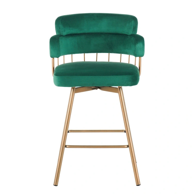 180° Swivel Velvet Counter Stools with Gold Metal Legs, Set of 2 - 26-inch Seat Height