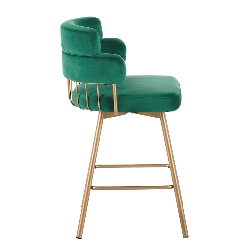 180° Swivel Velvet Counter Stools with Gold Metal Legs, Set of 2 - 26-inch Seat Height