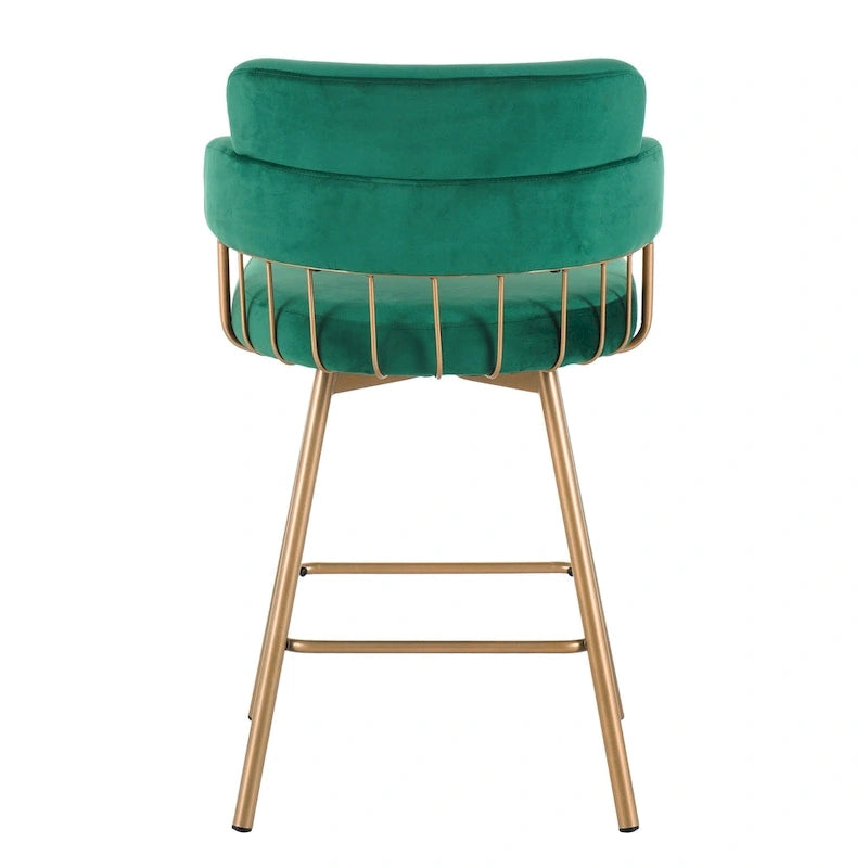 180° Swivel Velvet Counter Stools with Gold Metal Legs, Set of 2 - 26-inch Seat Height