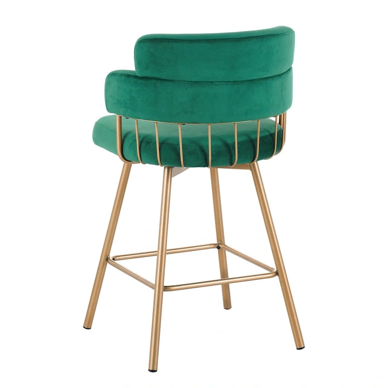 180° Swivel Velvet Counter Stools with Gold Metal Legs, Set of 2 - 26-inch Seat Height