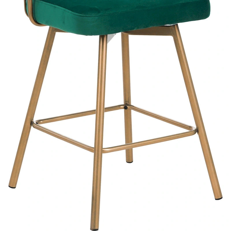 180° Swivel Velvet Counter Stools with Gold Metal Legs, Set of 2 - 26-inch Seat Height