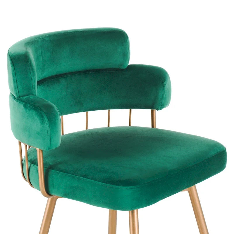 180° Swivel Velvet Counter Stools with Gold Metal Legs, Set of 2 - 26-inch Seat Height