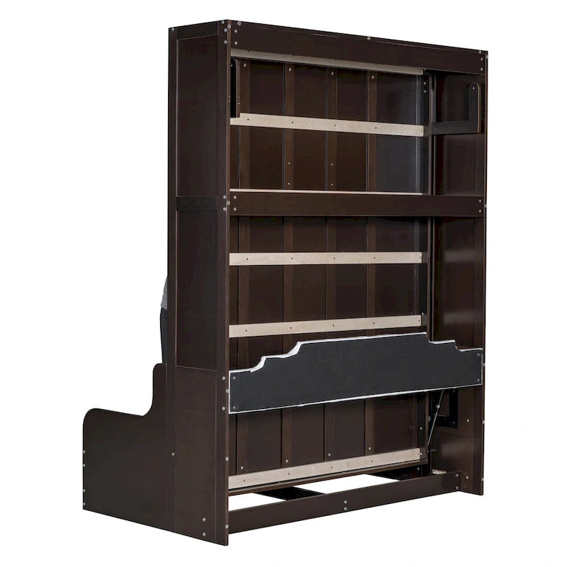 Queen Murphy Bed with Fold-Away Cabinet and Cushioned Chair - Wall Bed
