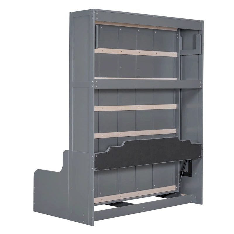 Queen Murphy Bed with Fold-Away Cabinet and Cushioned Chair - Wall Bed