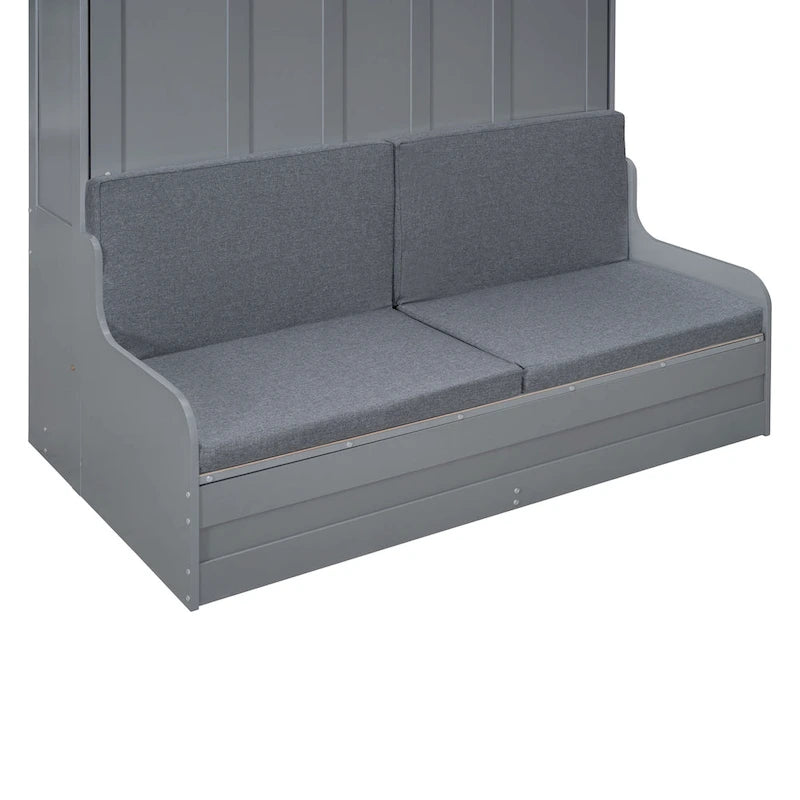 Queen Murphy Bed with Fold-Away Cabinet and Cushioned Chair - Wall Bed