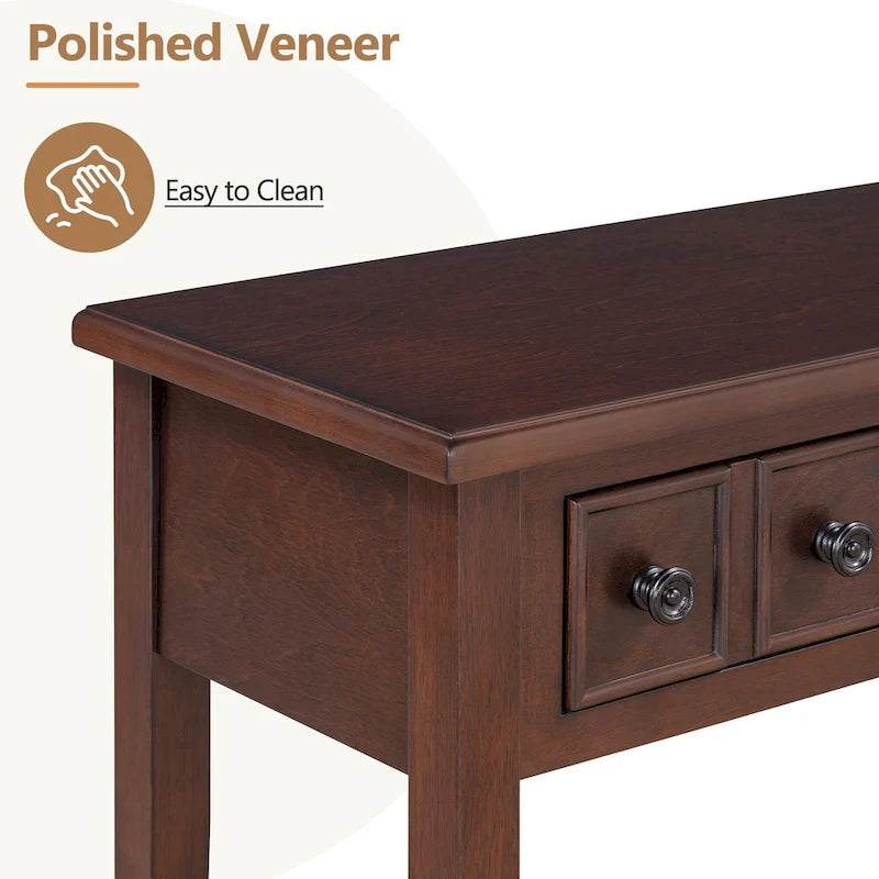 Tavolo consolle rustico con 3 cassetti e ripiano aperto - gambe in legno di hevea, 38.2W pollici