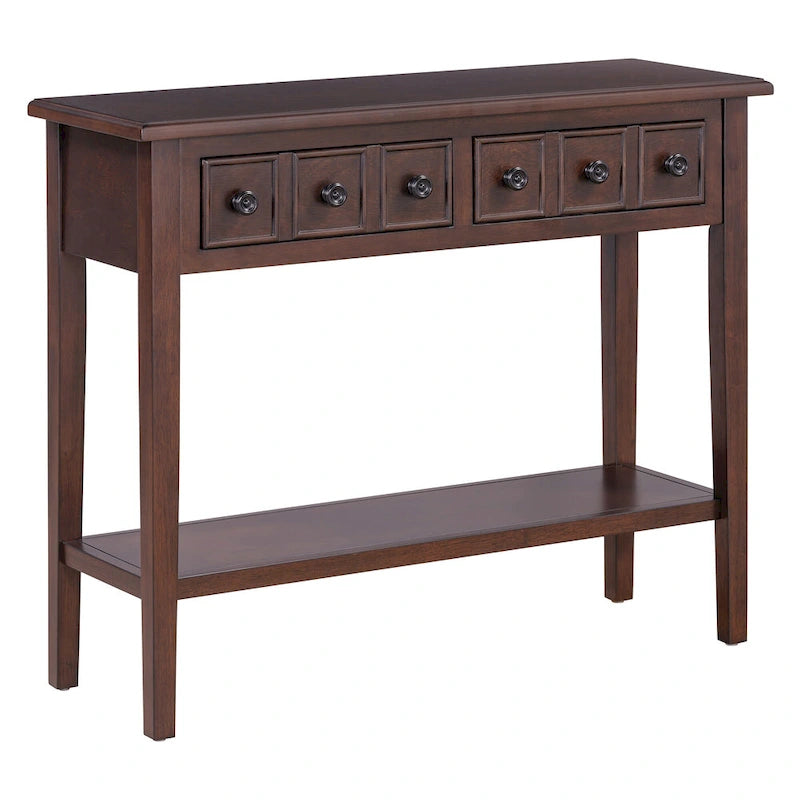 Tavolo consolle rustico con 3 cassetti e ripiano aperto - gambe in legno di hevea, 38.2W pollici