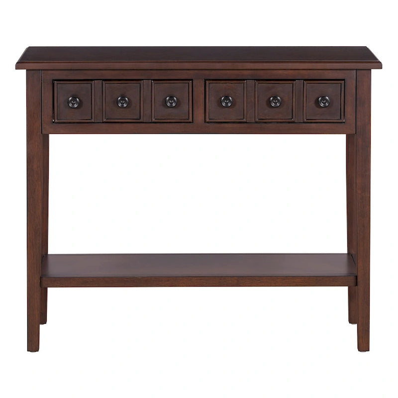 Tavolo consolle rustico con 3 cassetti e ripiano aperto - gambe in legno di hevea, 38.2W pollici