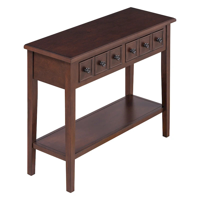 Tavolo consolle rustico con 3 cassetti e ripiano aperto - gambe in legno di hevea, 38.2W pollici