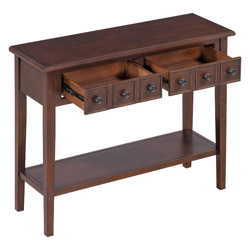 Tavolo consolle rustico con 3 cassetti e ripiano aperto - gambe in legno di hevea, 38.2W pollici