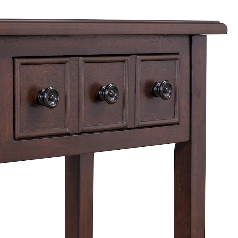 Tavolo consolle rustico con 3 cassetti e ripiano aperto - gambe in legno di hevea, 38.2W pollici